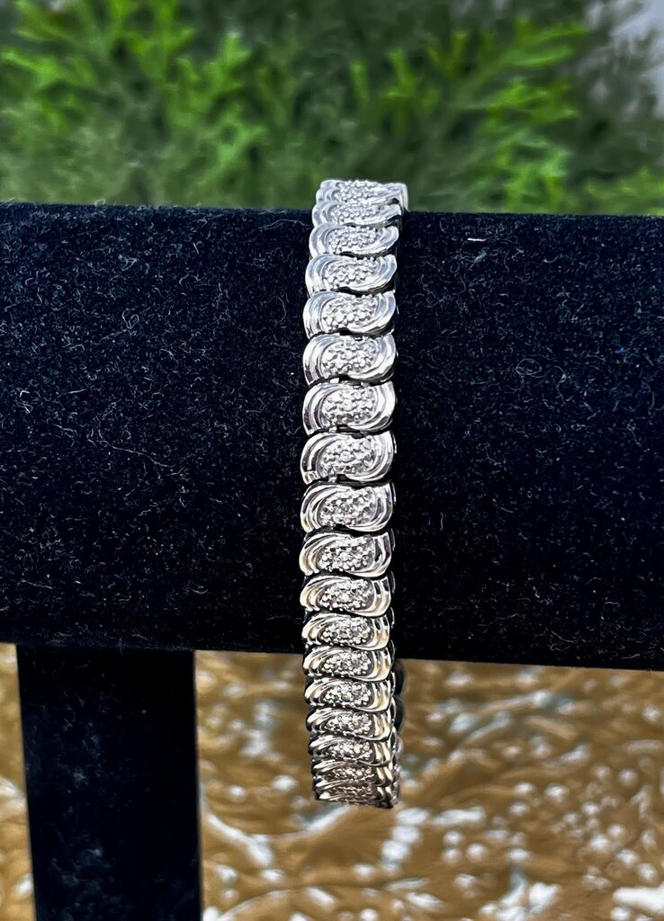 Sterling Silver Diamond Chip S Link Tennis Bracelet