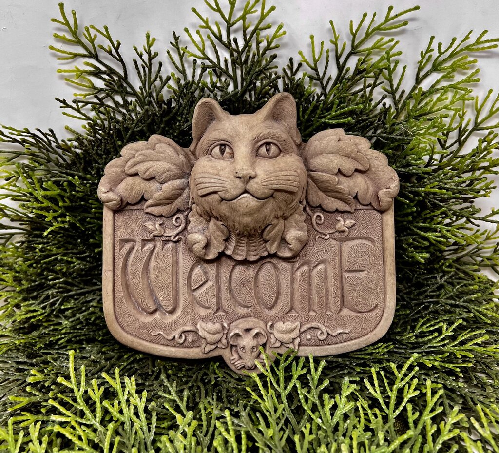 Carruth Studio Concrete Gothic Cat Welcome Plaque Sign