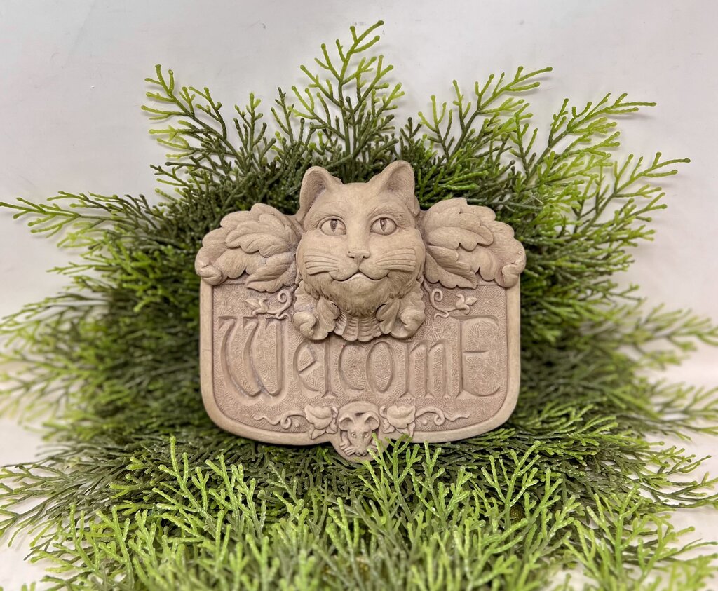 Carruth Studio Concrete Gothic Cat Welcome Plaque Sign