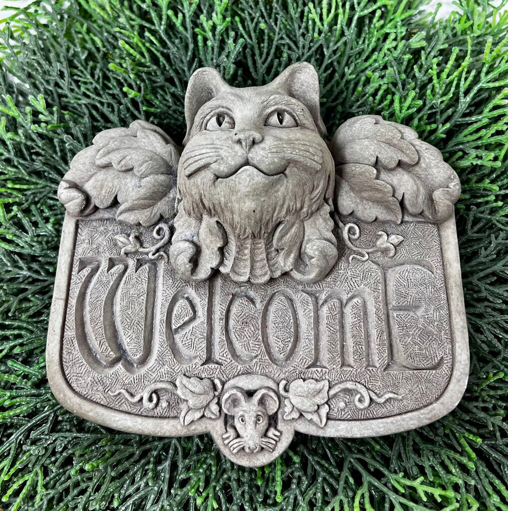 Carruth Studio Concrete Gothic Cat Welcome Plaque Sign