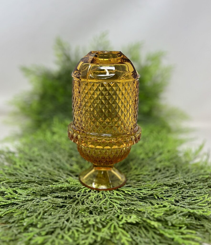 VTG Viking Glass Diamond Point Amber Fairy Lamp