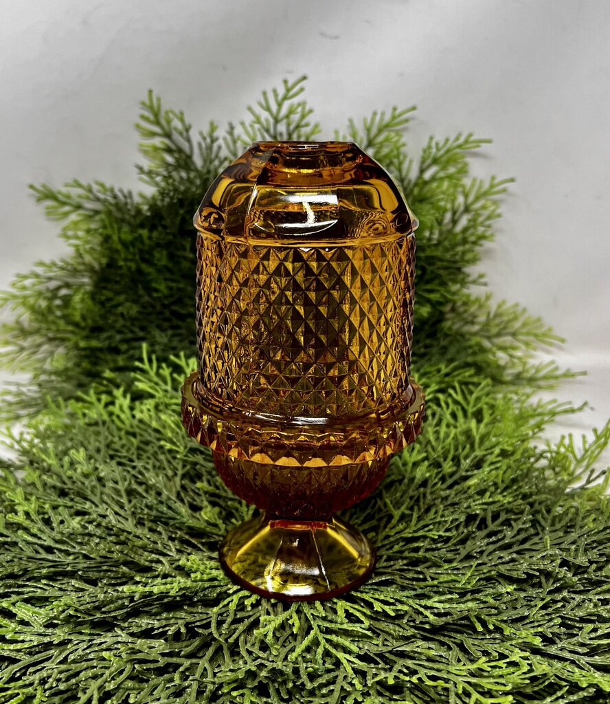 VTG Viking Glass Diamond Point Amber Fairy Lamp