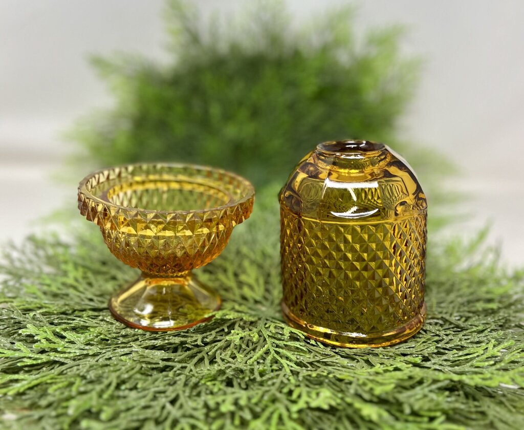 VTG Viking Glass Diamond Point Amber Fairy Lamp