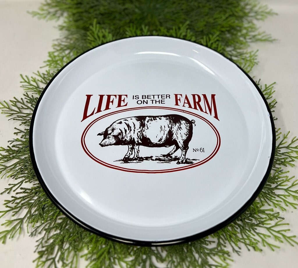 Metal Enamel Pig Farm Tray
