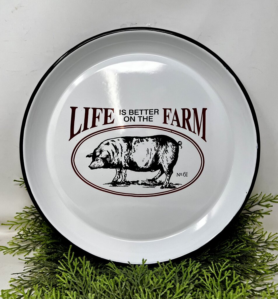 Metal Enamel Pig Farm Tray