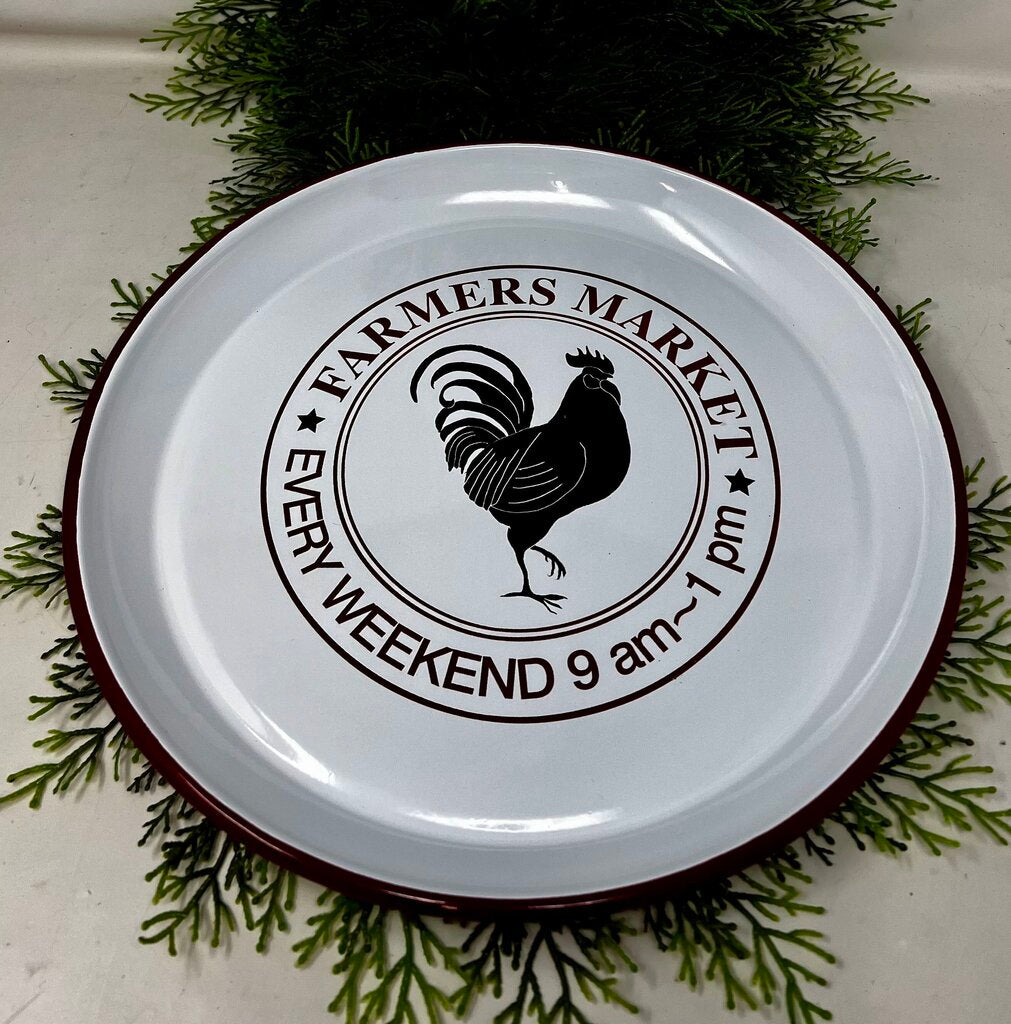 Rooster Enamel Tin Tray