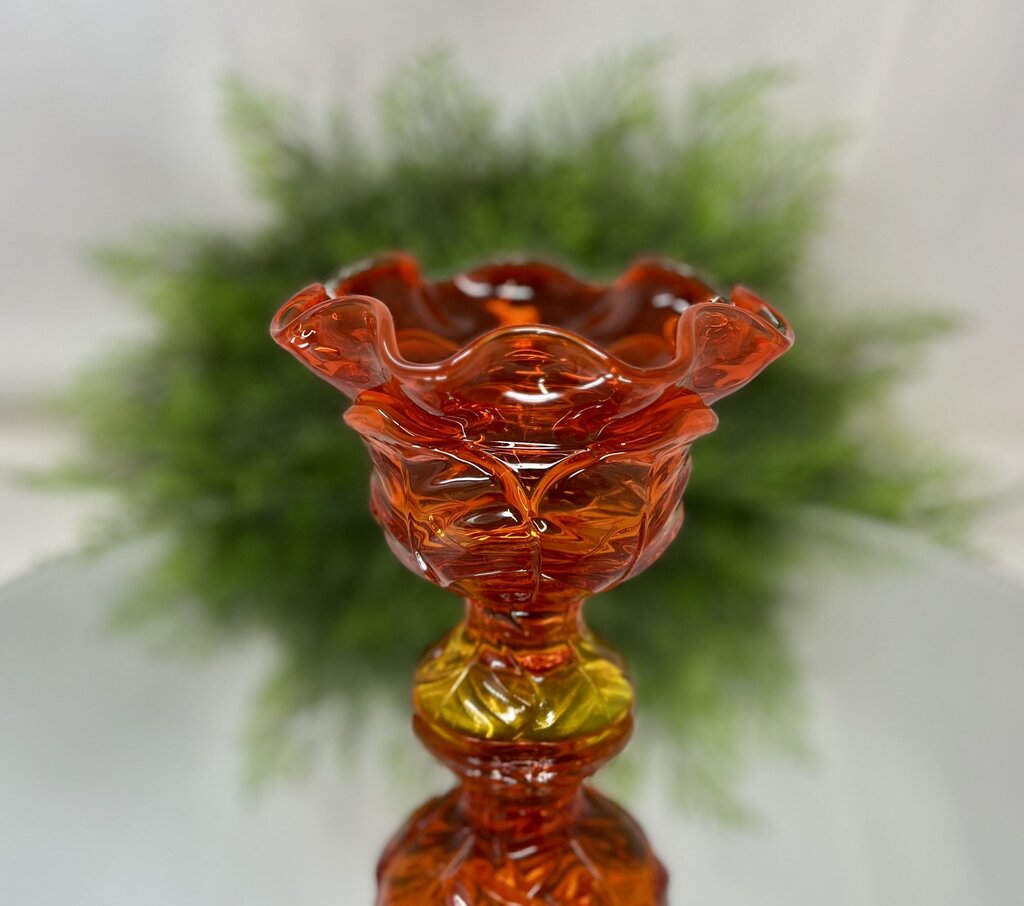 Vintage Viking Hand Made Amberina Glass Candy Dish
