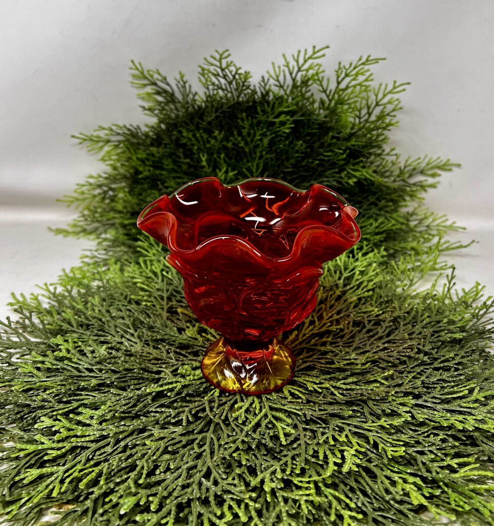 Vintage Viking Hand Made Amberina Glass Candy Dish