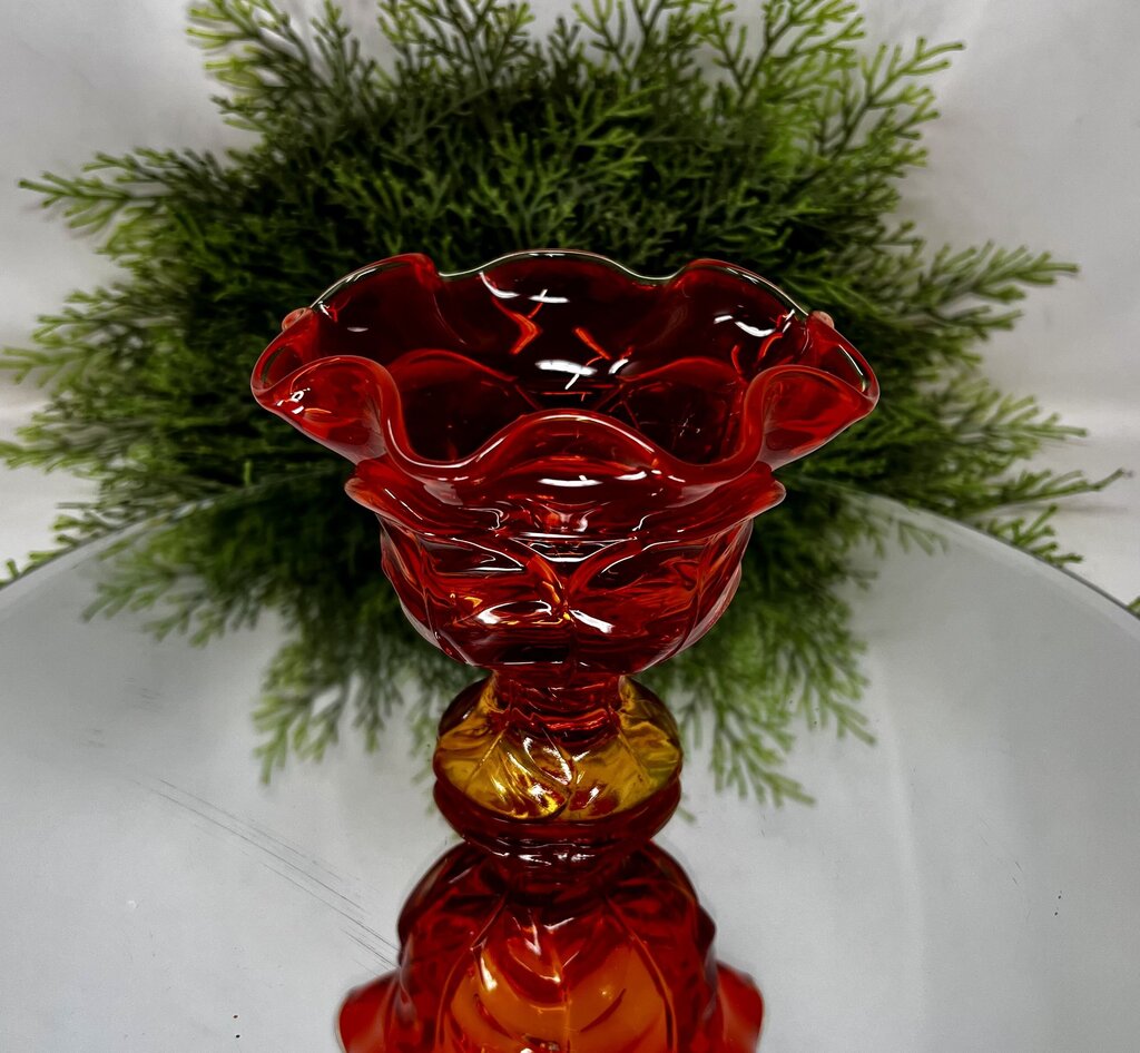 Vintage Viking Hand Made Amberina Glass Candy Dish