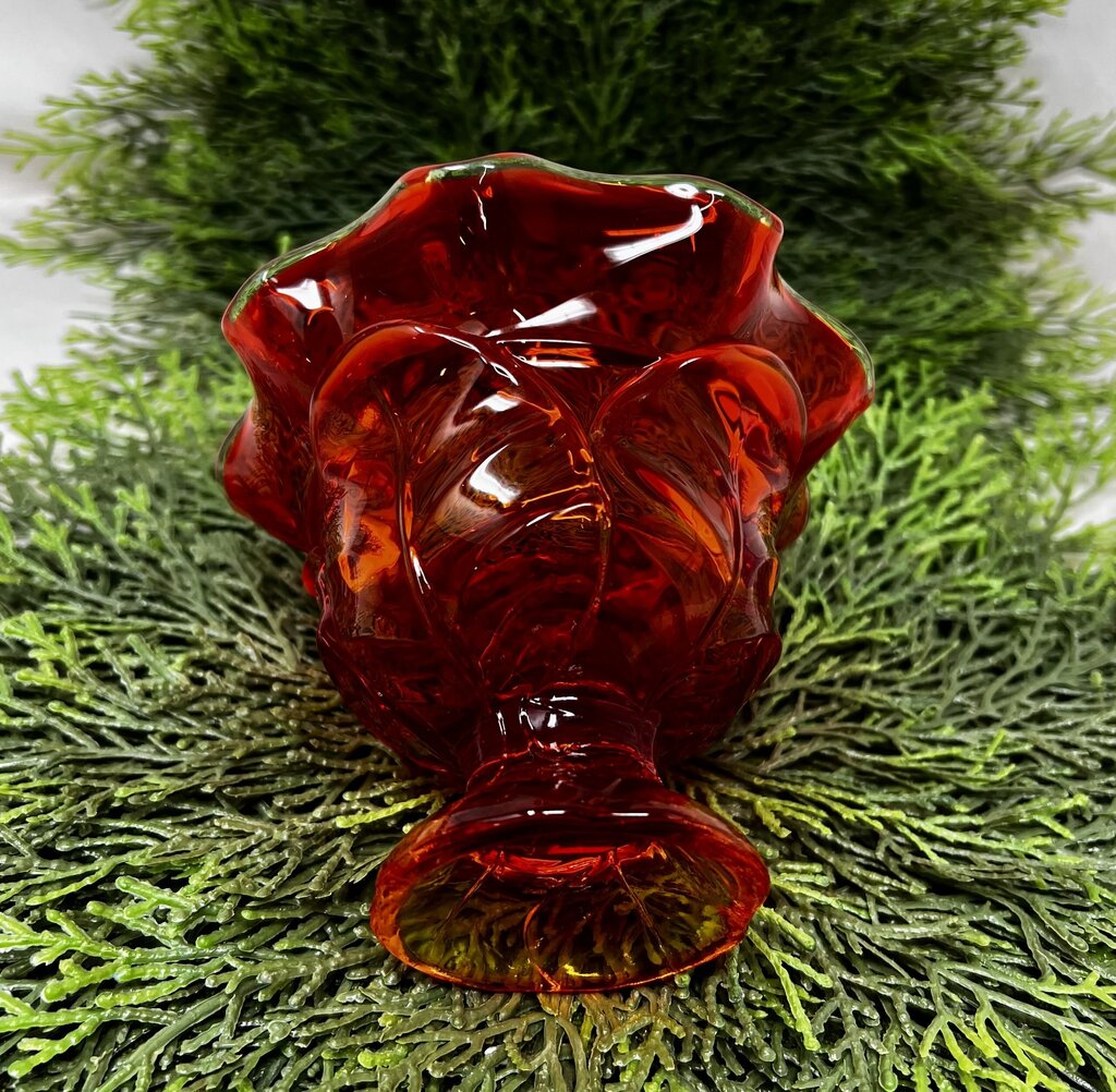 Vintage Viking Hand Made Amberina Glass Candy Dish