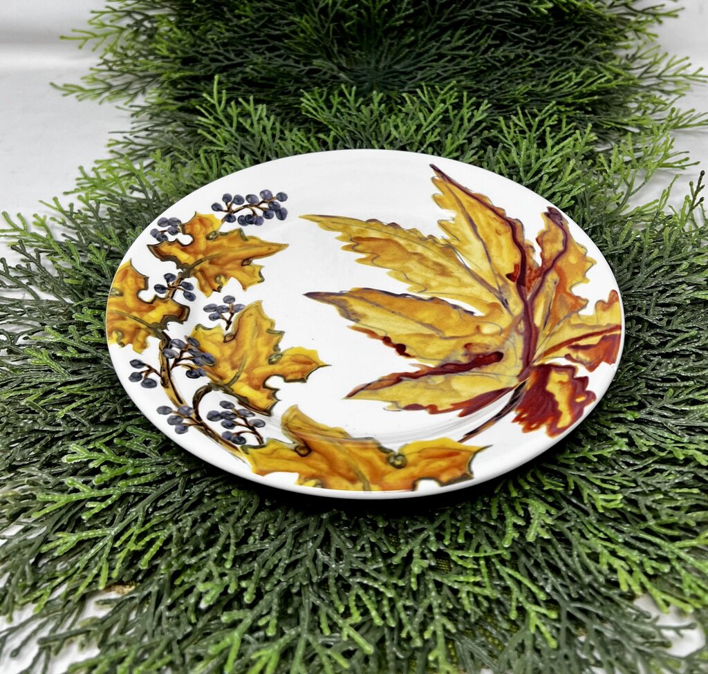 Pottery Barn Watercolor Leaves Plate Set