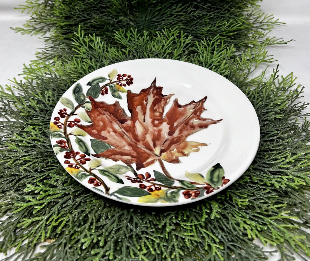 Pottery Barn Watercolor Leaves Plate Set