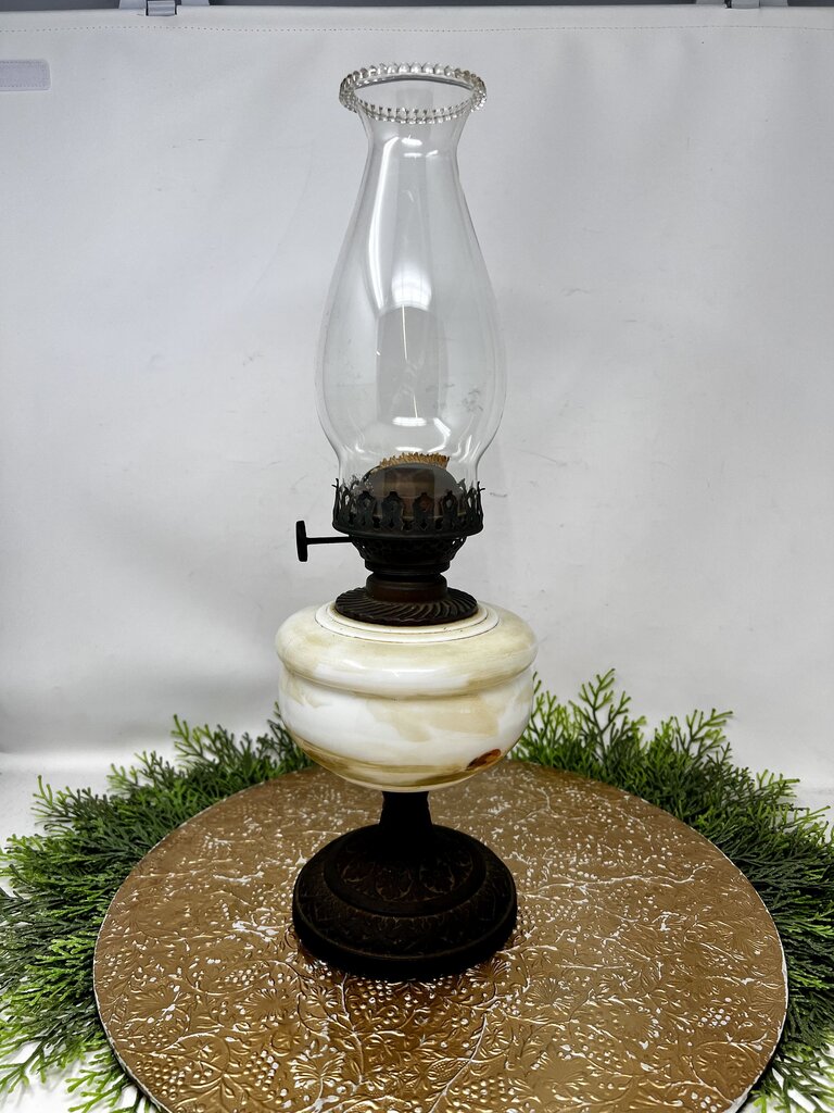 Vintage House Painted Scene Oil Lamp