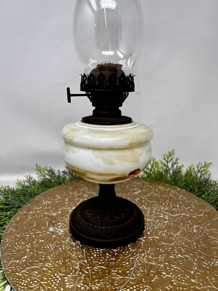 Vintage House Painted Scene Oil Lamp
