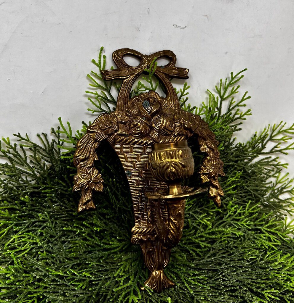 Vintage Brass Basket Candle Holder 1pc