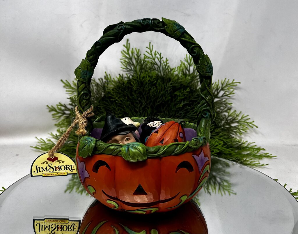 Jim Shore "A Scare in the Air" Pumpkin Basket With Eggs