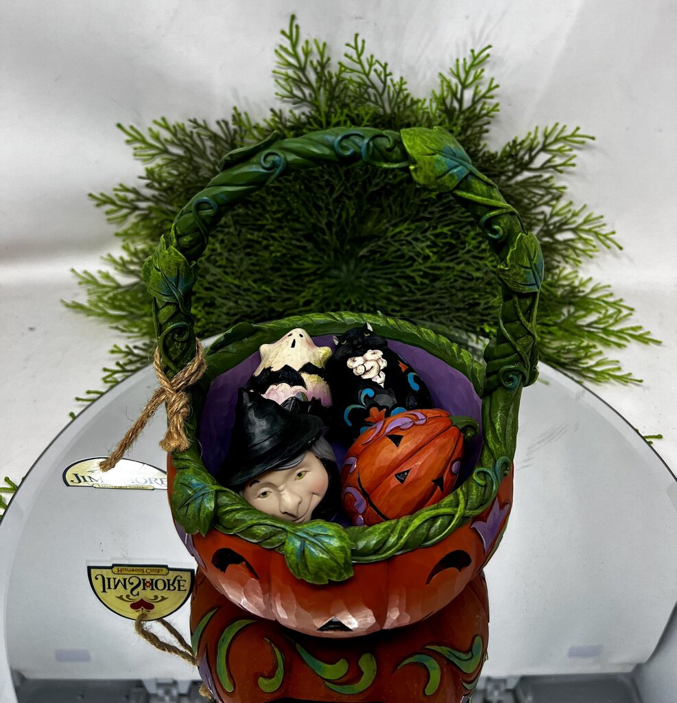 Jim Shore "A Scare in the Air" Pumpkin Basket With Eggs
