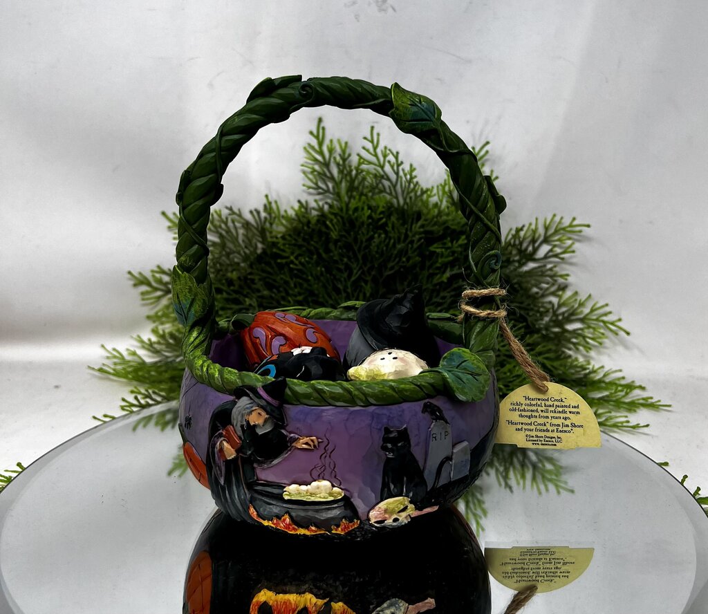 Jim Shore "A Scare in the Air" Pumpkin Basket With Eggs