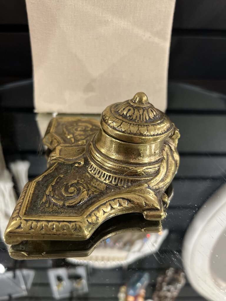 Antique Brass Inkwell