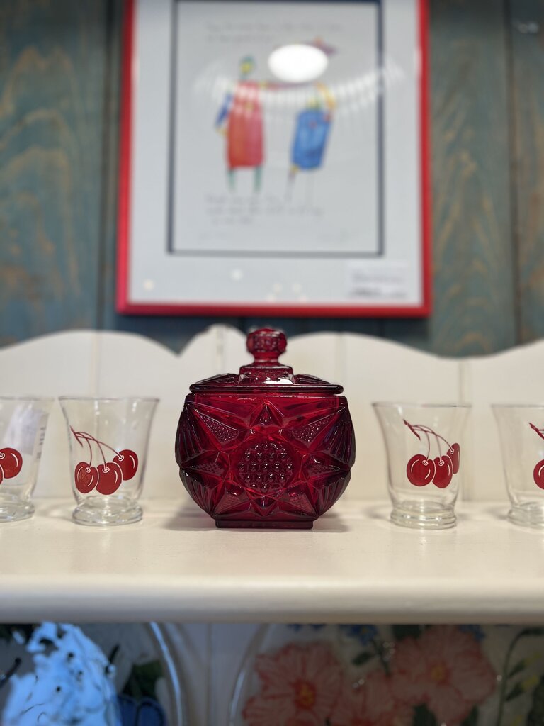 Cadmium Indiana Glass Starburst Design Square Jar