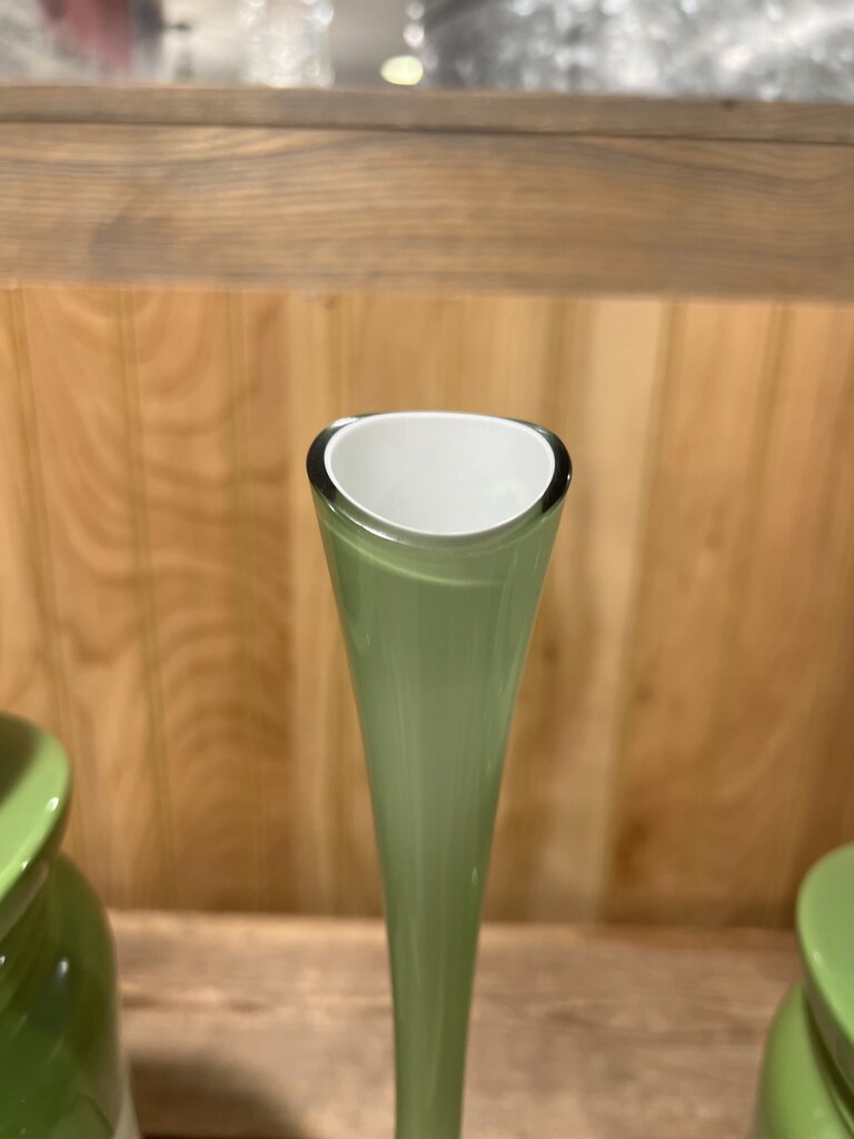 Gunnar Ander Lindshammar Sweden Green Glass Vase White Interior MCM