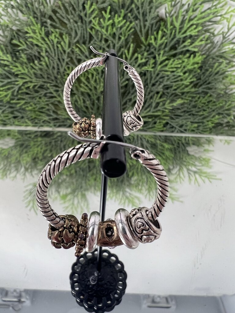 Brighton Silver Tone Hoop Earrings w Charms