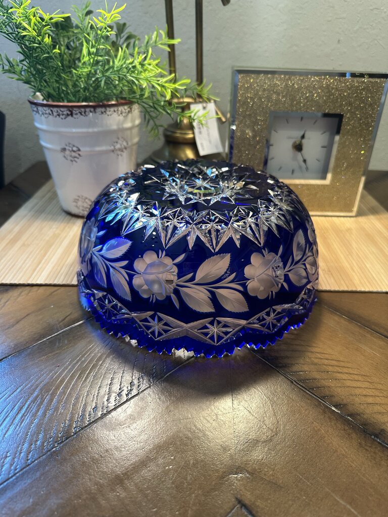 Bohemian Cut Crystal Cobalt Bowl