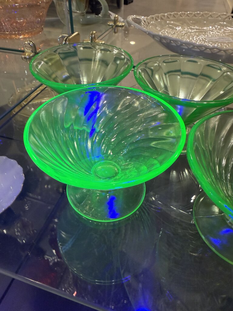 Vintage Glass Uranium Glass Dessert Cup Set