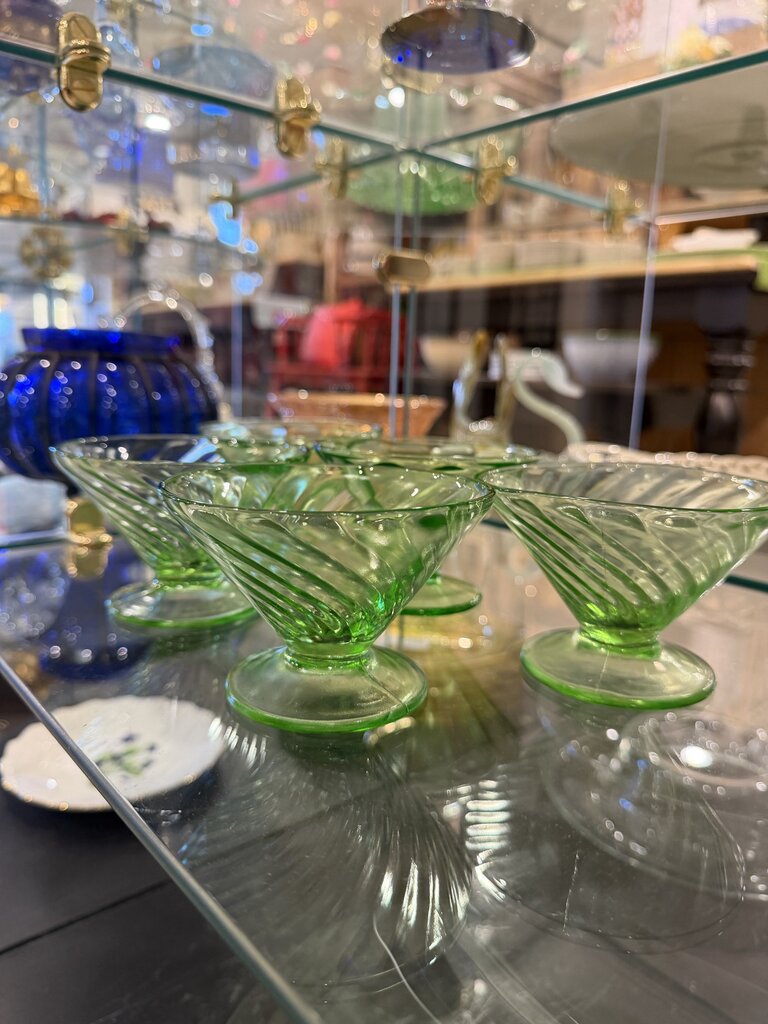 Vintage Glass Uranium Glass Dessert Cup Set