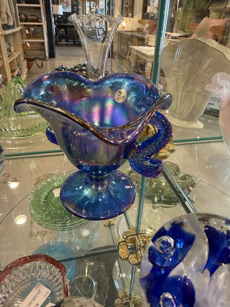 VTG Fenton Carnival Iridescent Glass Double Koi Vase
