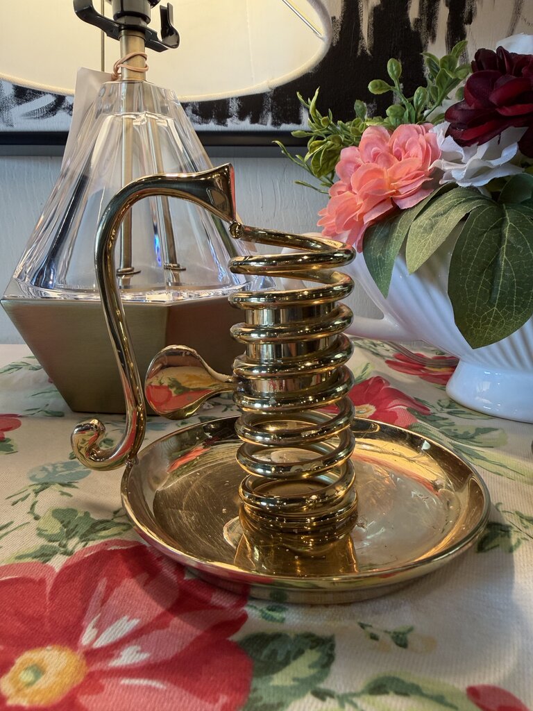 Vintage Brass Spiral Adjustable Courting Candle Holders with Coiled Design