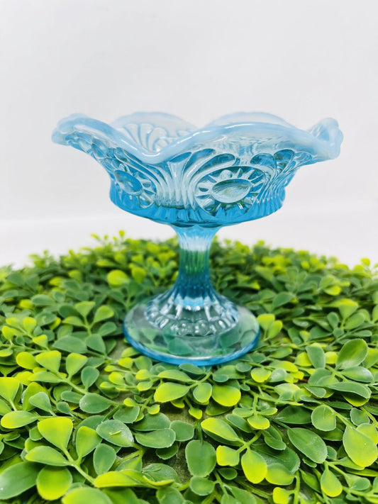 Fenton Blue Glass Pedestal Dish