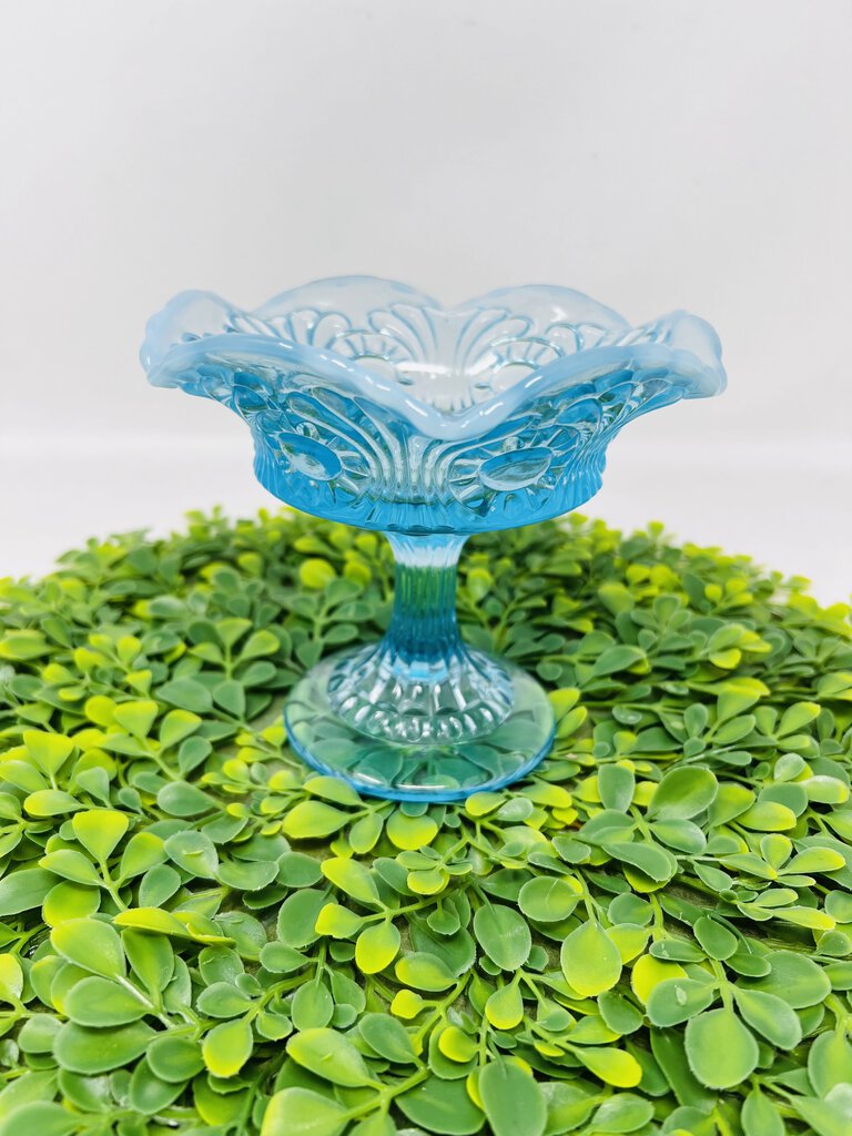 Fenton Blue Glass Pedestal Dish