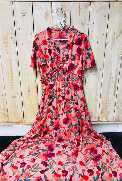 Long Ruffled Floral Dress MEDIUM