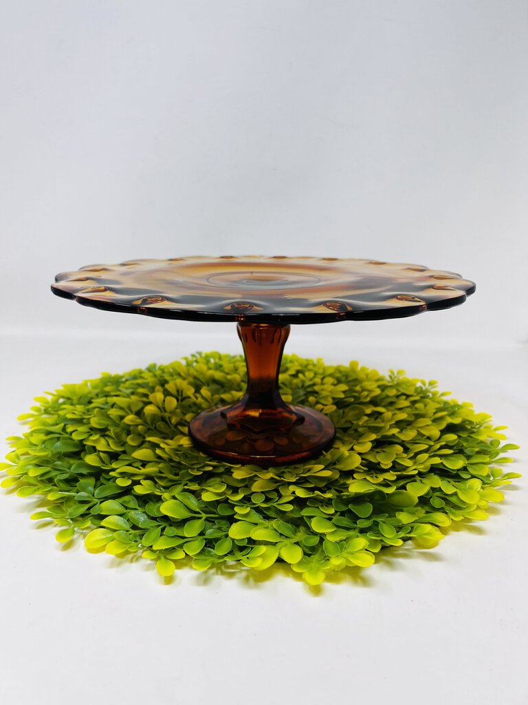 Vintage Indiana Glass Scalloped Edge Cake Stand