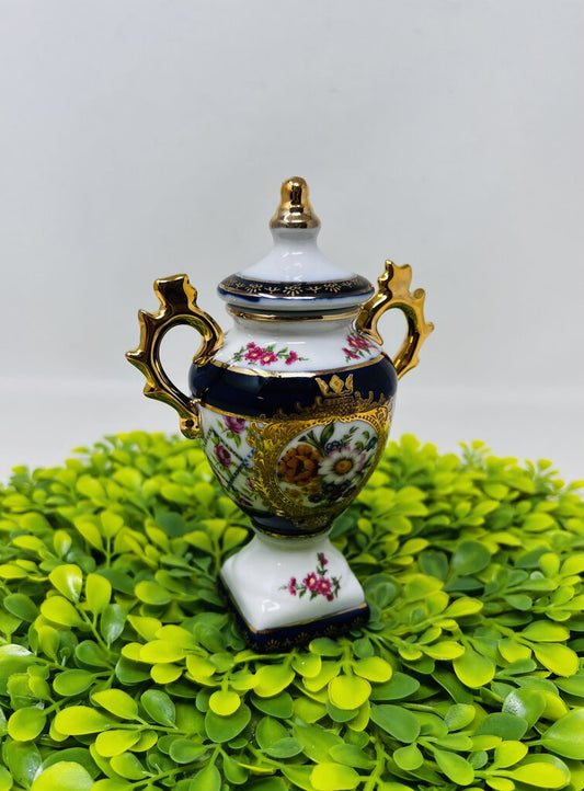 China Urn Small Blue Floral Gold