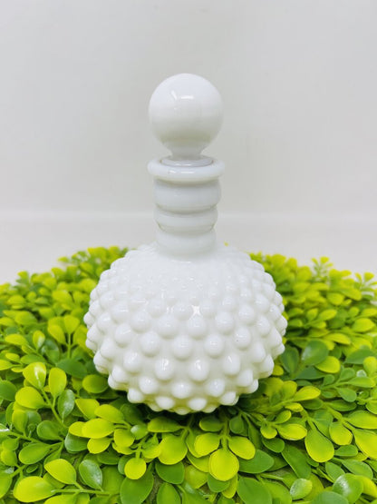 Milk Glass Hobnail Bottle With Glass Stopper