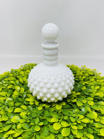 Milk Glass Hobnail Bottle With Glass Stopper