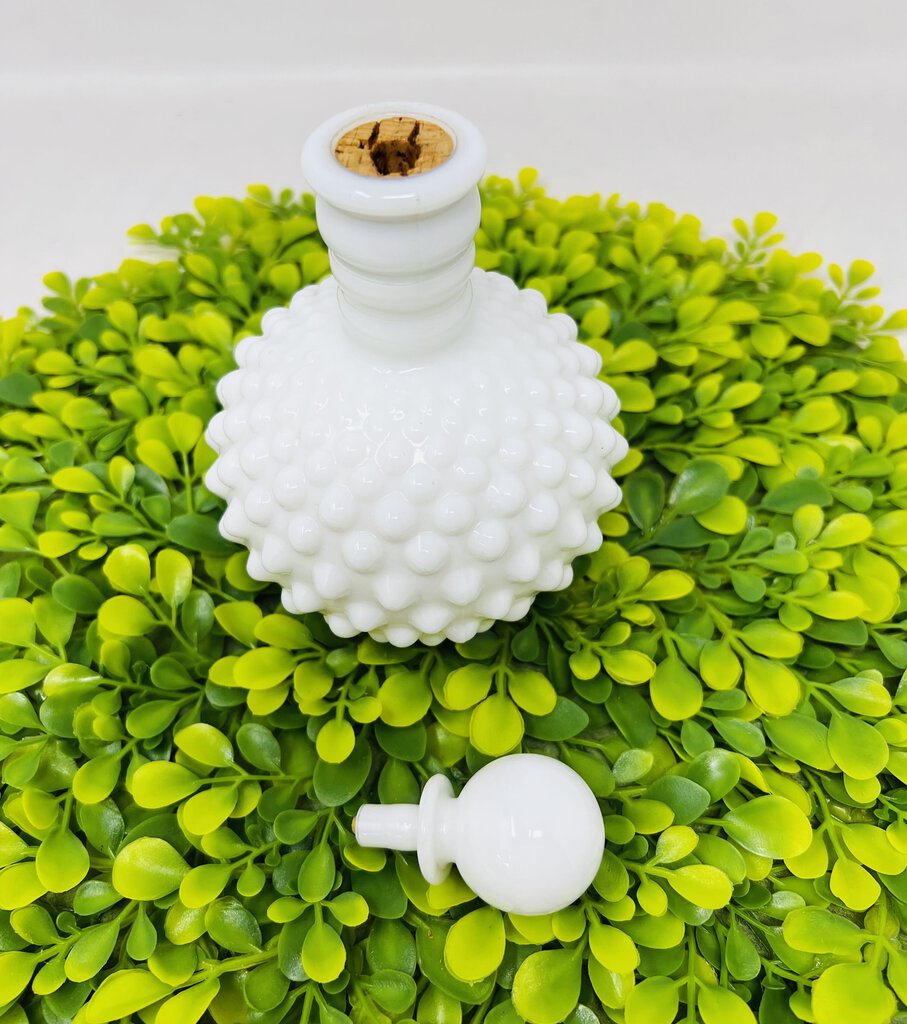 Milk Glass Hobnail Bottle With Glass Stopper