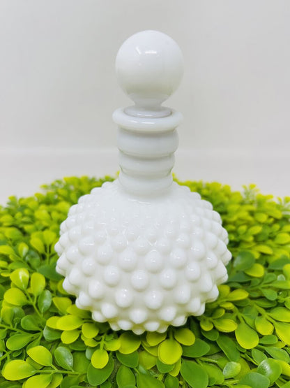 Milk Glass Hobnail Bottle With Glass Stopper