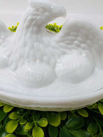 Milk Glass Eagle Covered Dish