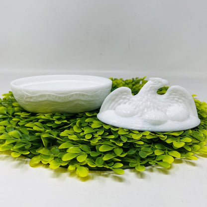 Milk Glass Eagle Covered Dish