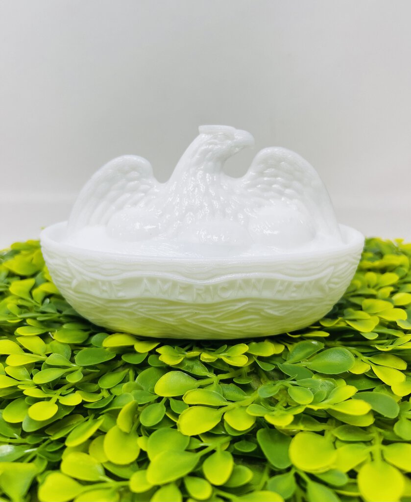 Milk Glass Eagle Covered Dish