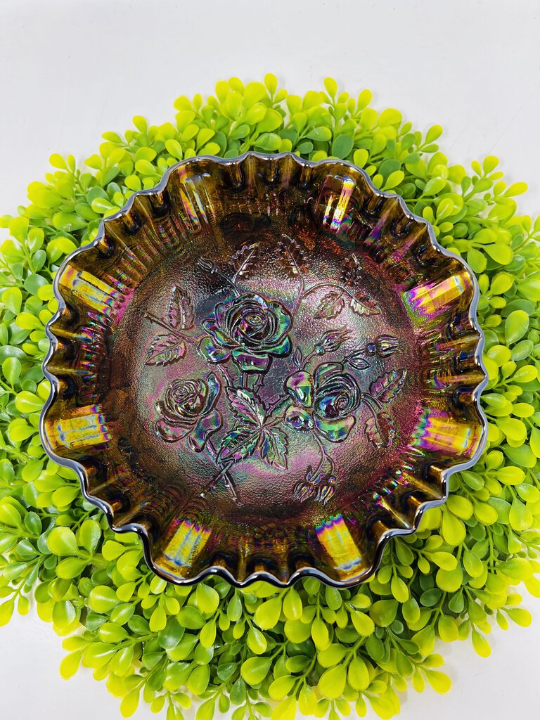 Imperial Carnival Glass Bowl With Roses