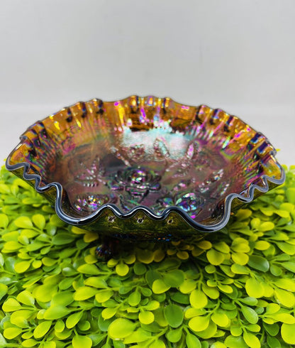 Imperial Carnival Glass Bowl With Roses