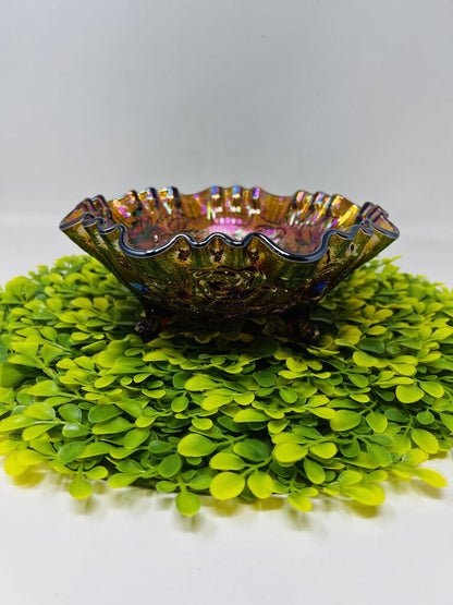 Imperial Carnival Glass Bowl With Roses