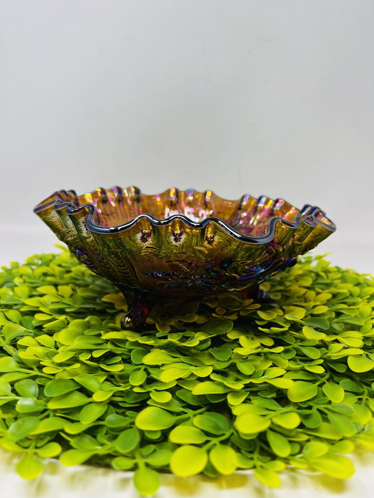 Imperial Carnival Glass Bowl With Roses