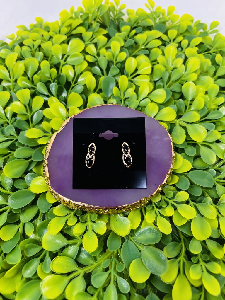 14k Gold Black Stone Earrings Tear Drop