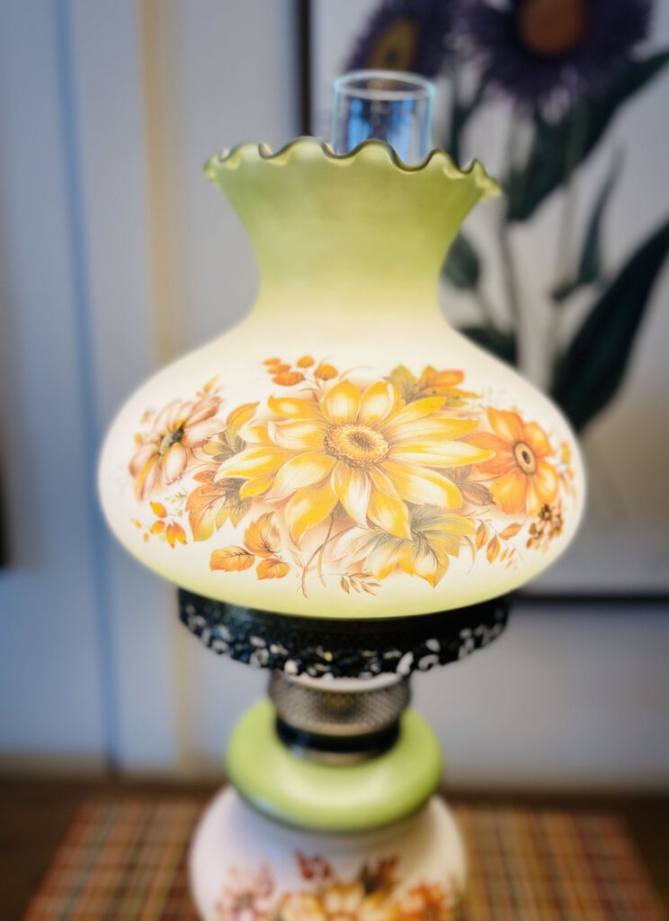 Vintage Hurricane Floral Lamp