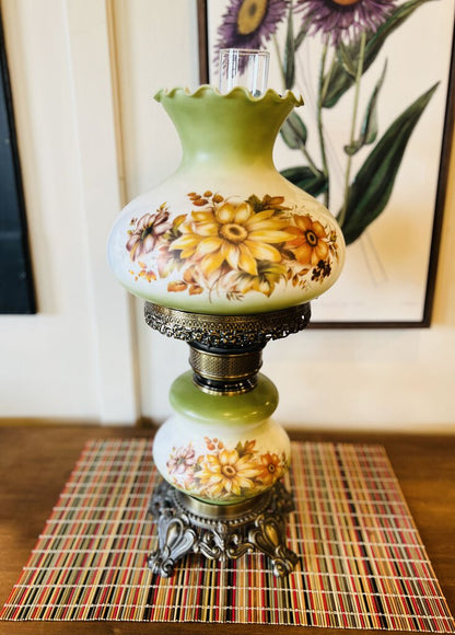 Vintage Hurricane Floral Lamp